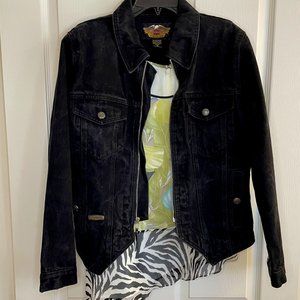 Harley Davidson Women's Denim Zip-Up Fitted Jacket Black Size M